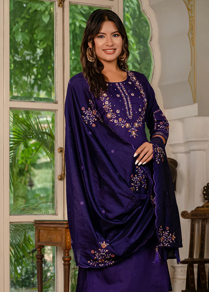 3 Pc Purple Silk Suit Set - Image 3