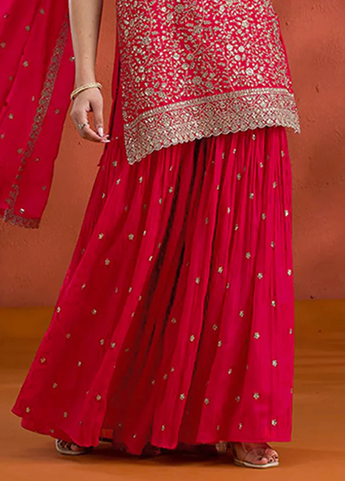 3 Pc Red Georgette Plazzo Suit Set - Image 3