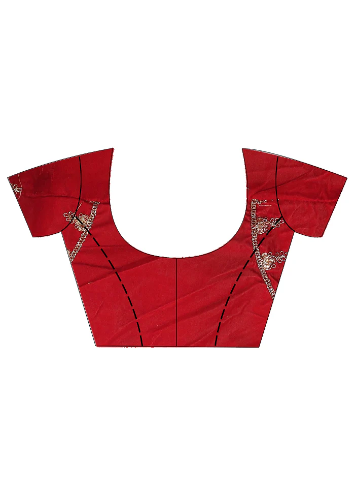 3 Pc Red Net Semi Stitched Lehenga Set - Image 3