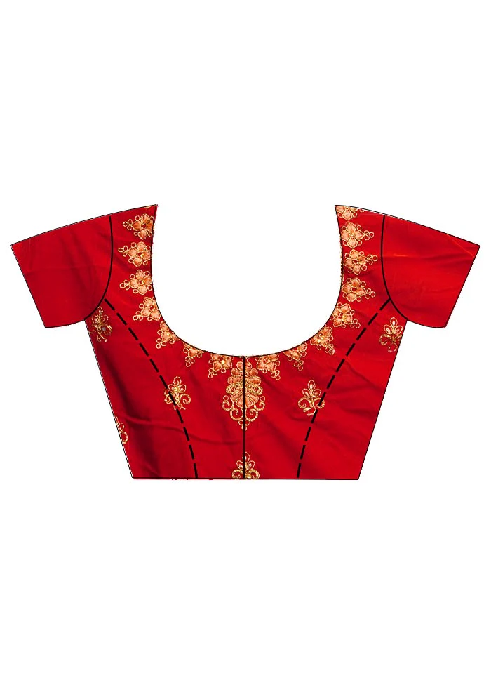 3 Pc Red Net Semi Stitched Lehenga Set - Image 3