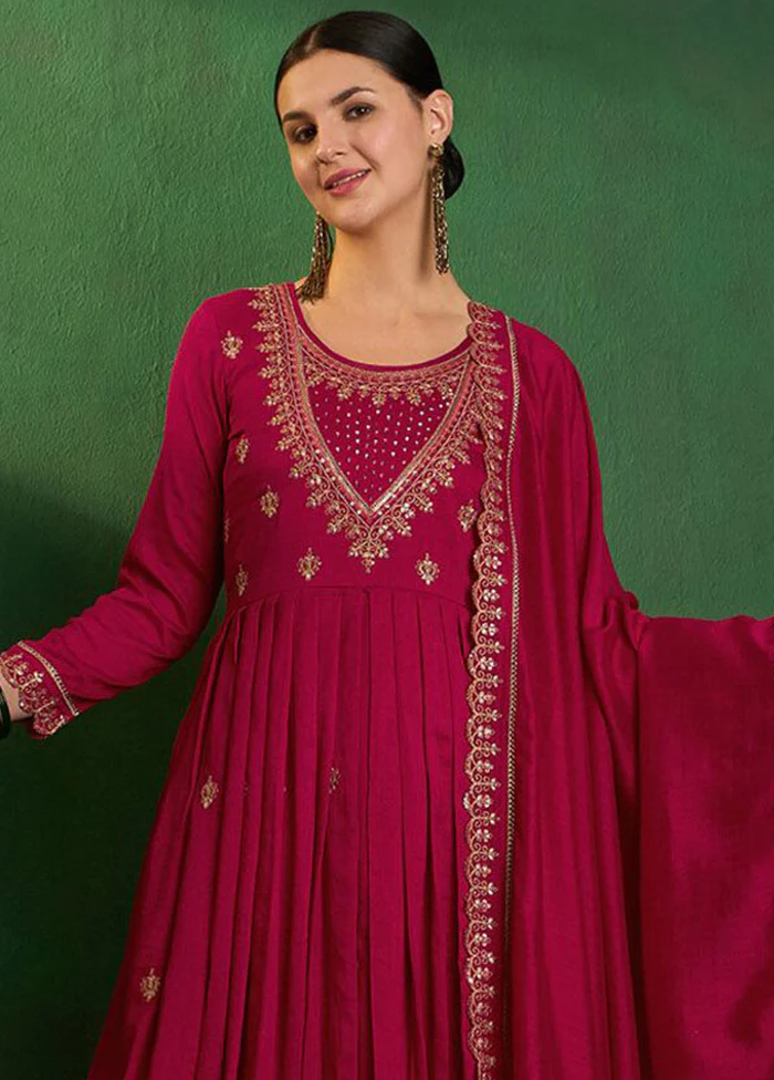3 Pc Red Readymade Silk Dupatta Suit Set - Image 2