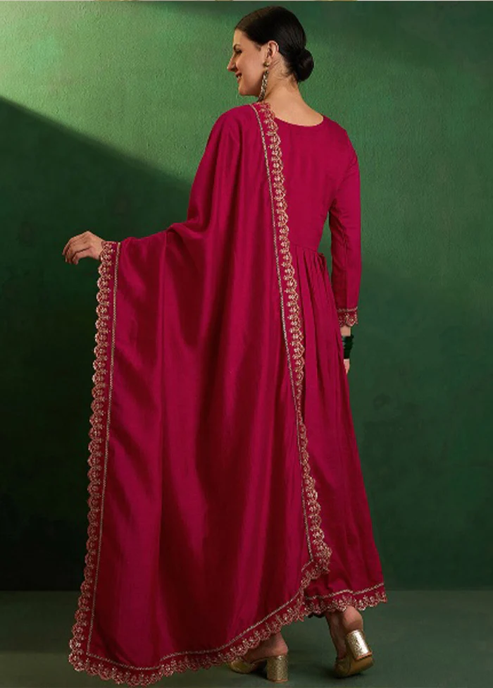 3 Pc Red Readymade Silk Dupatta Suit Set - Image 3