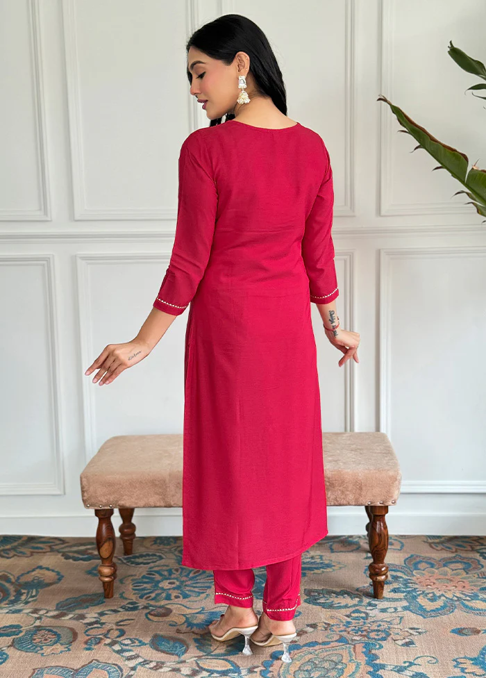 3 Pc Red Readymade Viscose Dupatta Suit Set - Image 2