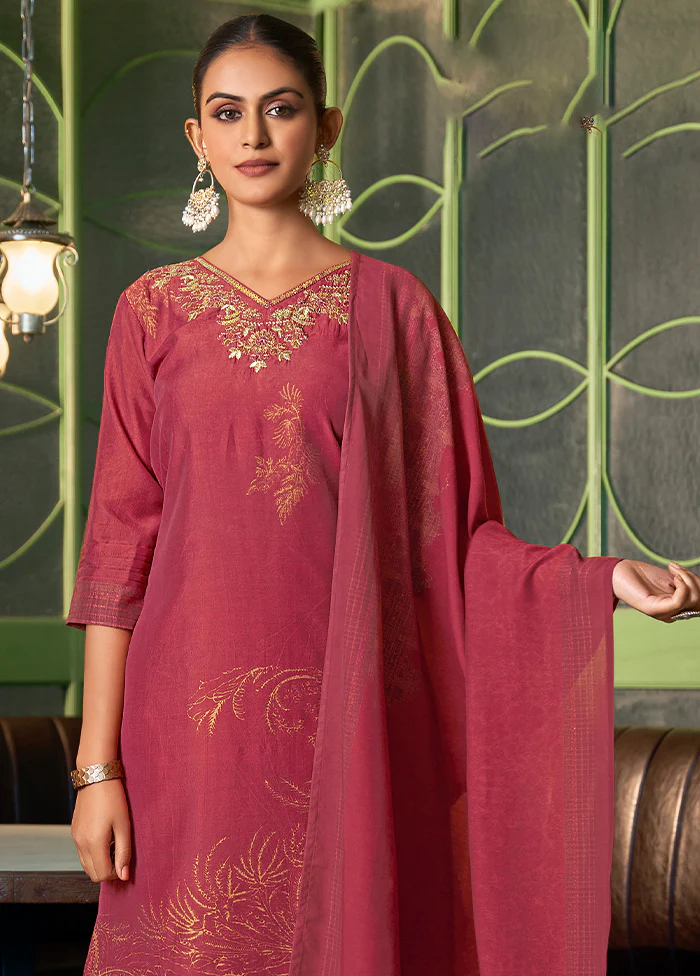 3 Pc Red Readymade Viscose Dupatta Suit Set - Image 2