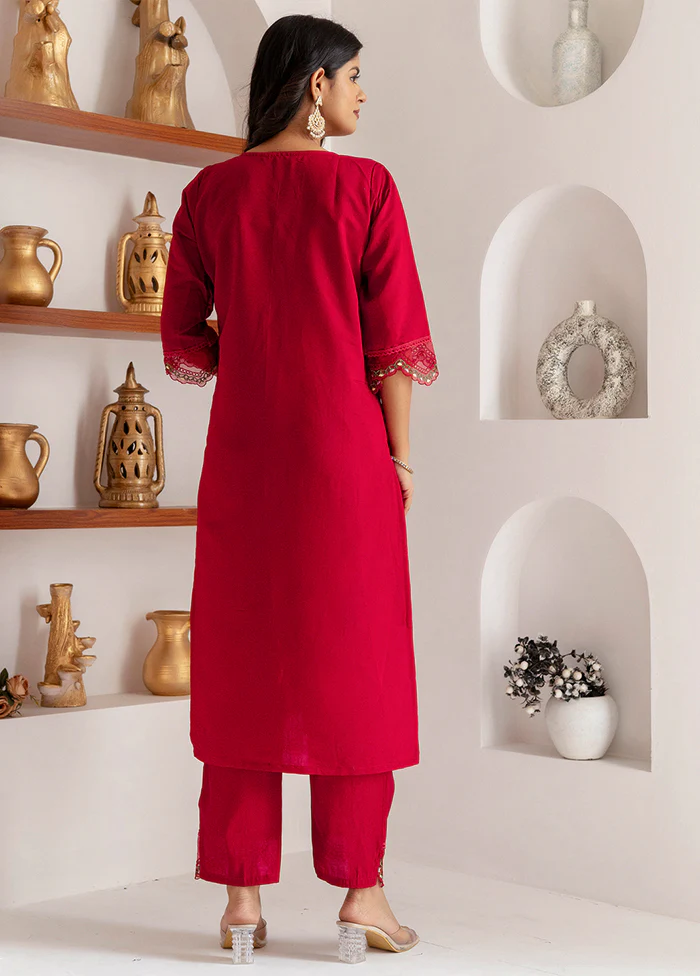 3 Pc Red Readymade Viscose Dupatta Suit Set - Image 2