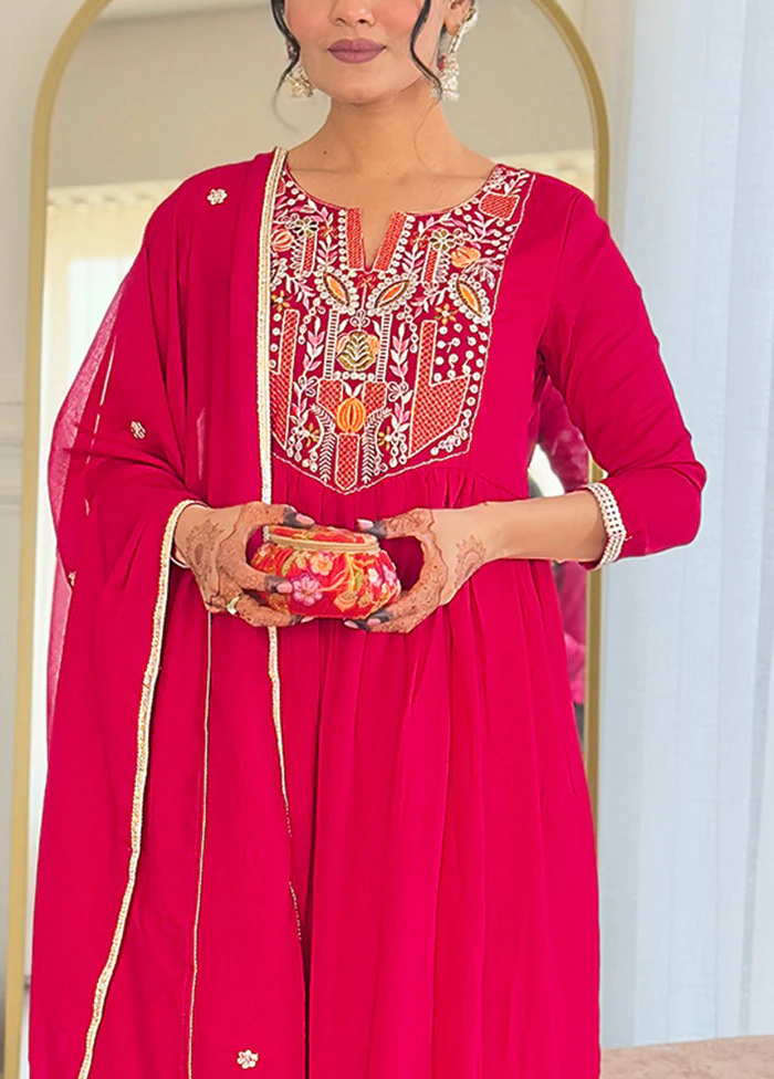 3 Pc Red Readymade Viscose Suit Set - Image 3