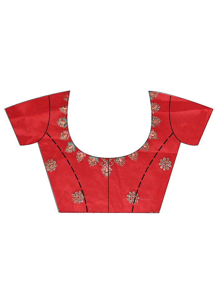 3 Pc Red Semi Stitched Silk Lehenga Set - Image 3