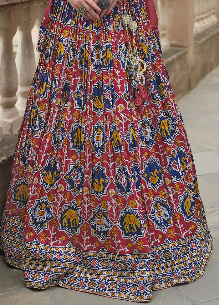 3 Pc Red Silk Semi Stitched Lehenga Set - Image 3