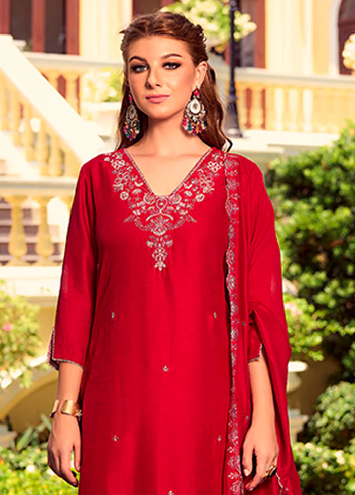 3 Pc Red Silk Suit Set - Image 2
