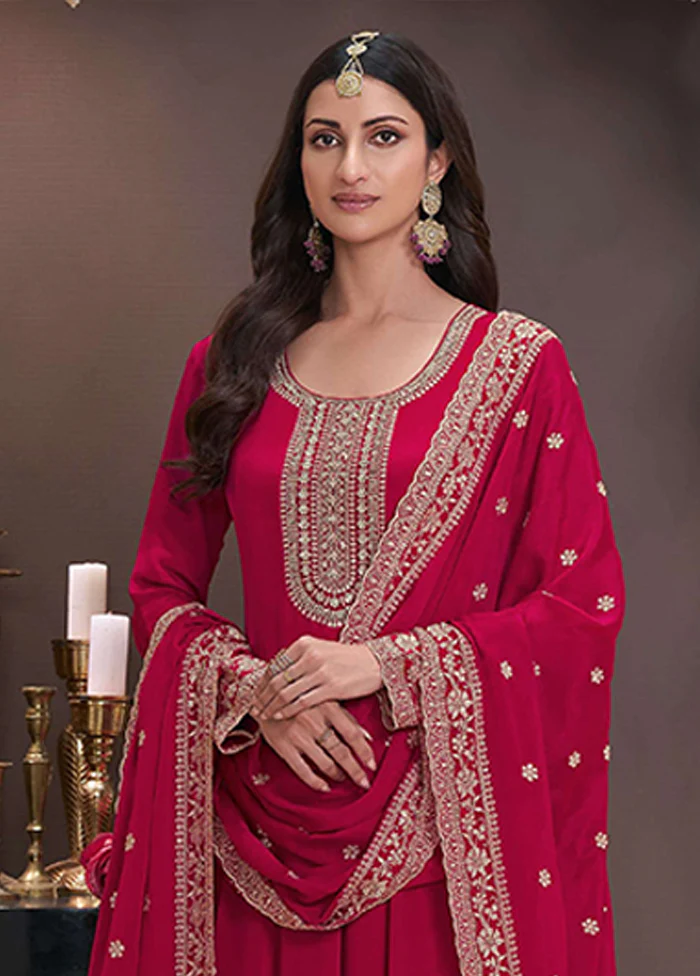 3 Pc Red Silk Anarkali Suit Set - Image 2