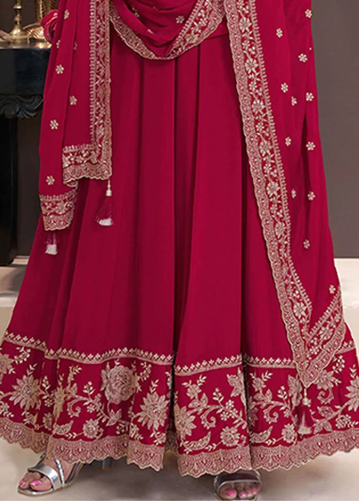 3 Pc Red Silk Anarkali Suit Set - Image 3