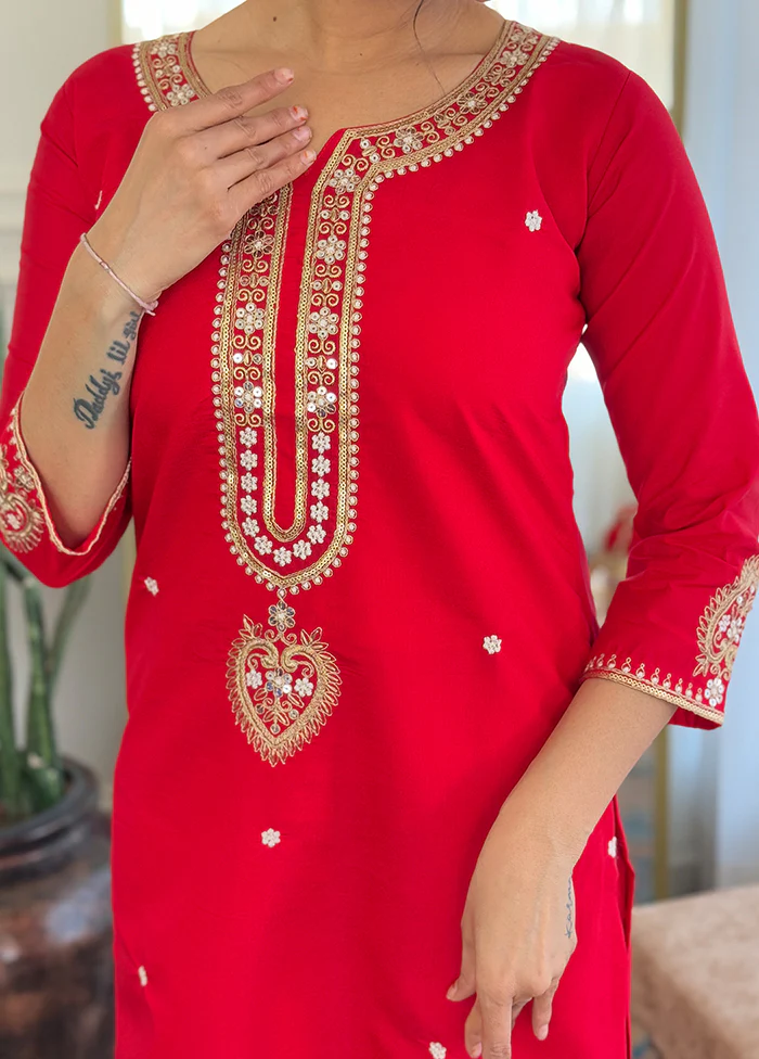 3 Pc Red Silk Suit Set - Image 2