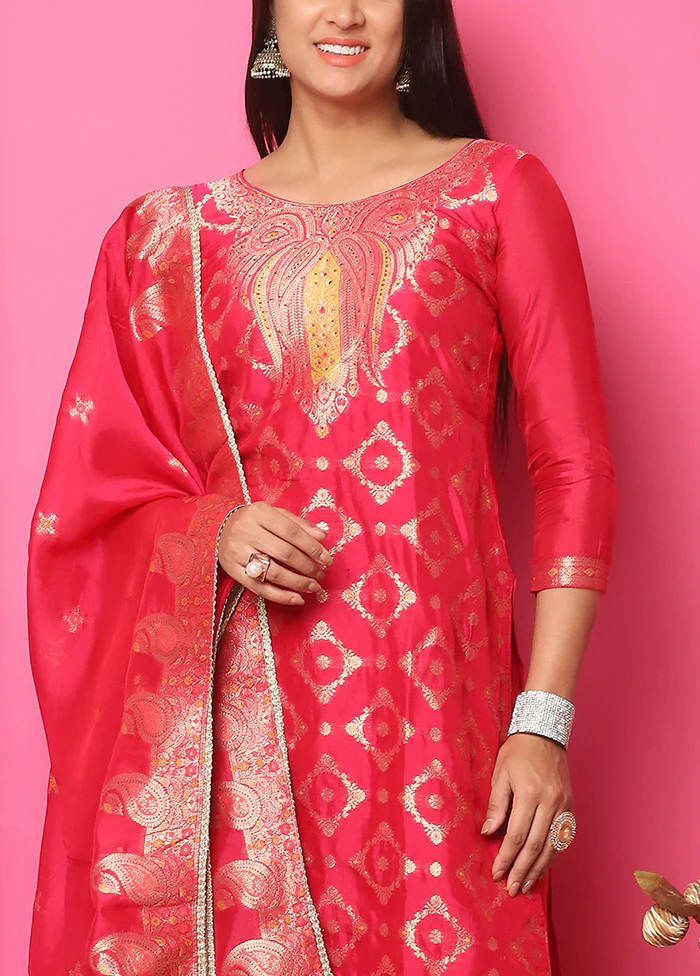 3 Pc Red Unstitched Silk Suit Set - Image 3