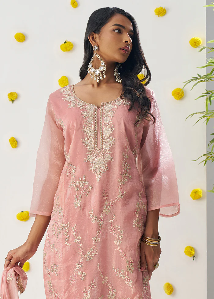 3 Pc Rust Readymade Silk Dupatta Suit Set - Image 2