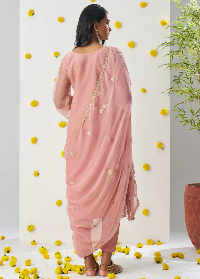 3 Pc Rust Readymade Silk Dupatta Suit Set - Image 3