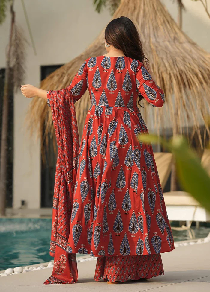3 Pc Rust Readymade Silk Dupatta Suit Set - Image 3