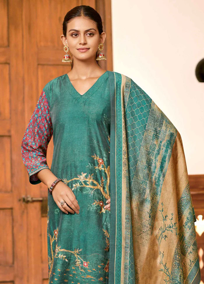 3 Pc Sea Green Readymade Viscose Dupatta Suit Set - Image 2