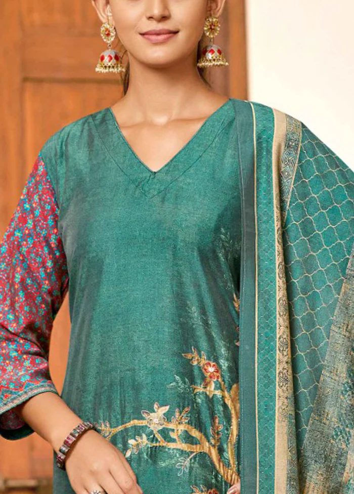 3 Pc Sea Green Readymade Viscose Dupatta Suit Set - Image 3
