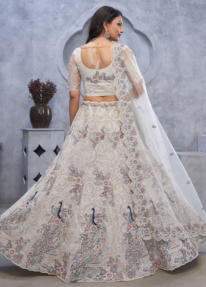 3 Pc Silver Net Semi Stitched Lehenga Set - Image 2
