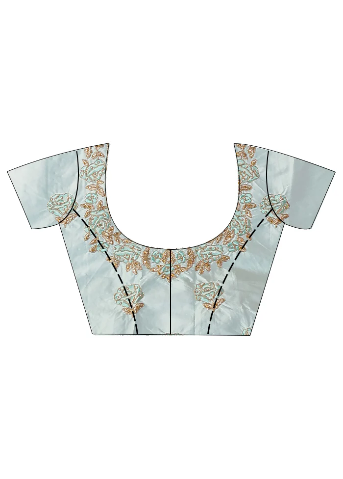 3 Pc Sky Blue Semi Stitched Silk Lehenga Set - Image 3