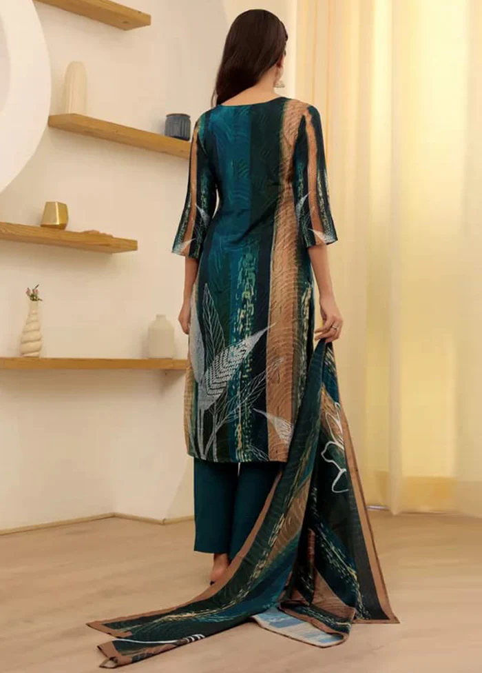 3 Pc Teal Readymade Rayon Dupatta Suit Set - Image 2