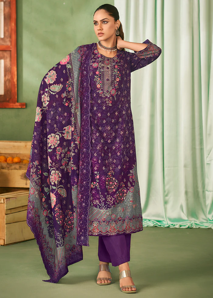 3 Pc Violet Cotton Suit Set
