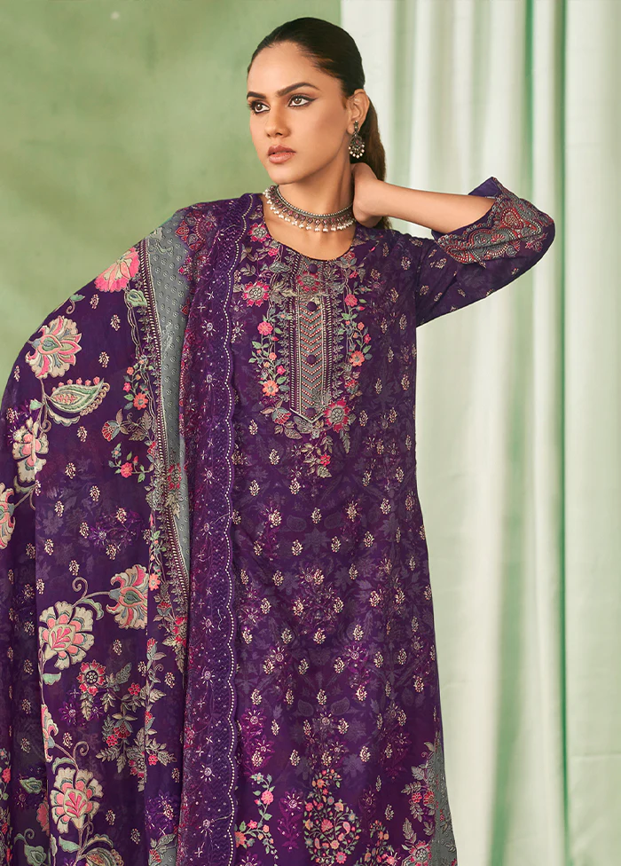 3 Pc Violet Cotton Suit Set - Image 2