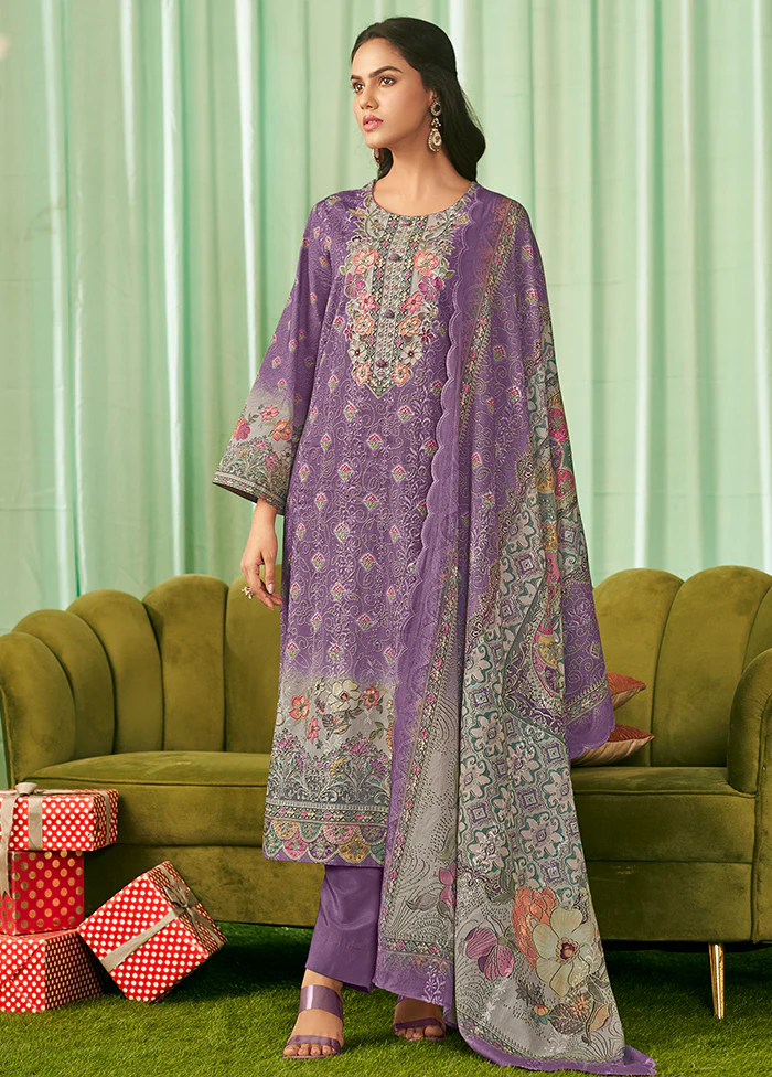 3 Pc Violet Cotton Suit Set