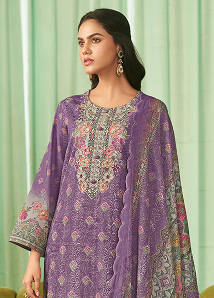 3 Pc Violet Cotton Suit Set - Image 2