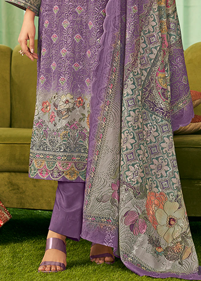 3 Pc Violet Cotton Suit Set - Image 3