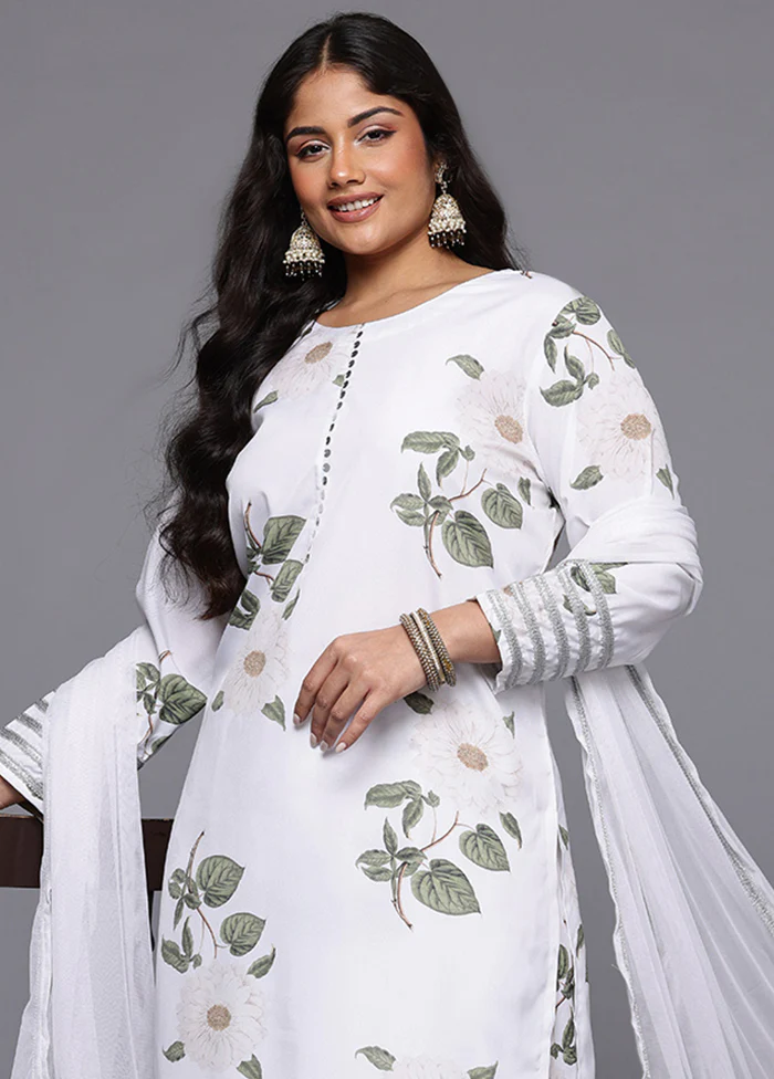 3 Pc White Readymade Silk Dupatta Suit Set - Image 2