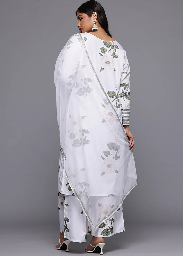 3 Pc White Readymade Silk Dupatta Suit Set - Image 3