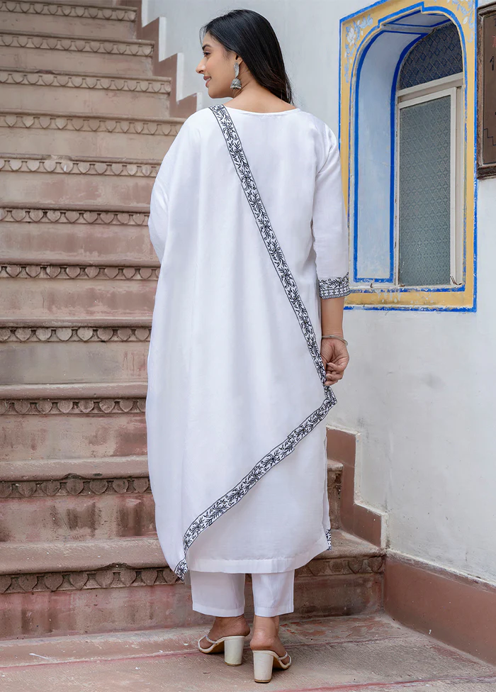 3 Pc White Readymade Viscose Dupatta Suit Set - Image 3