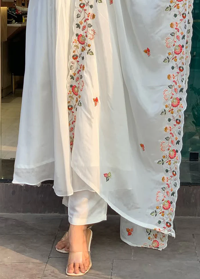 3 Pc White Readymade Viscose Dupatta Suit Set - Image 3