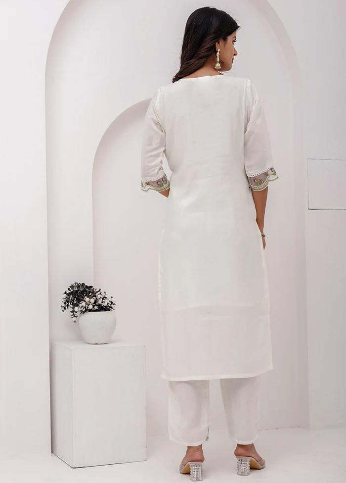 3 Pc White Readymade Viscose Dupatta Suit Set - Image 3