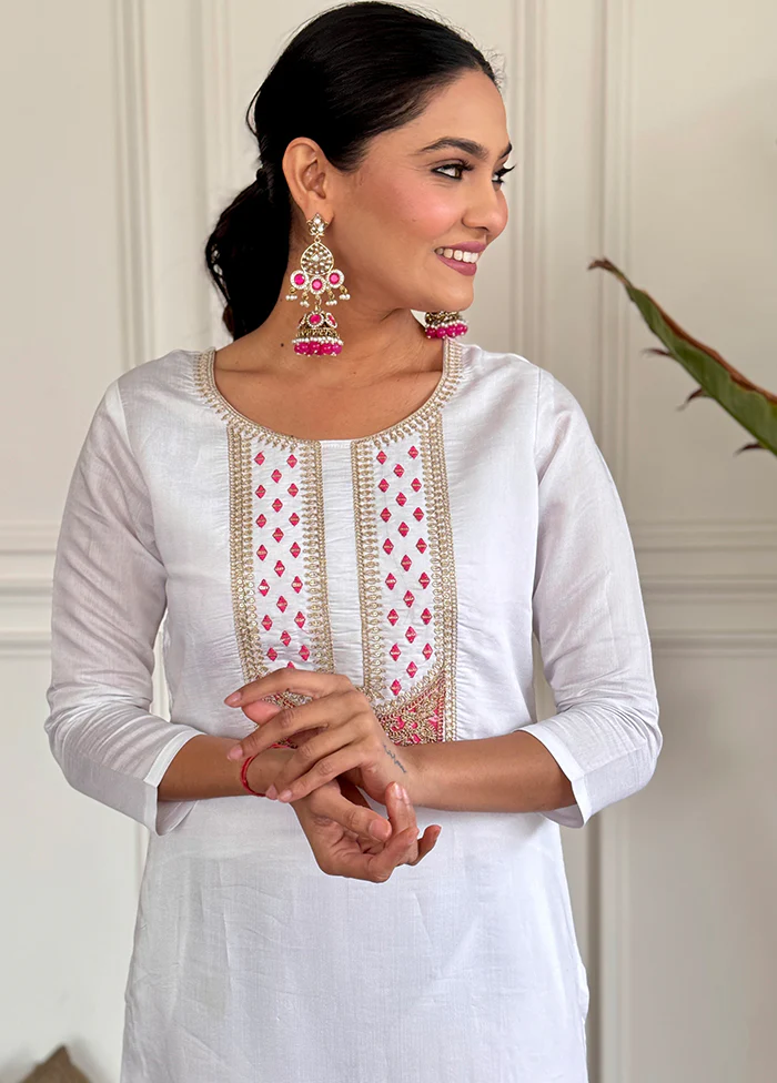 3 Pc White Readymade Viscose Dupatta Suit Set - Image 2
