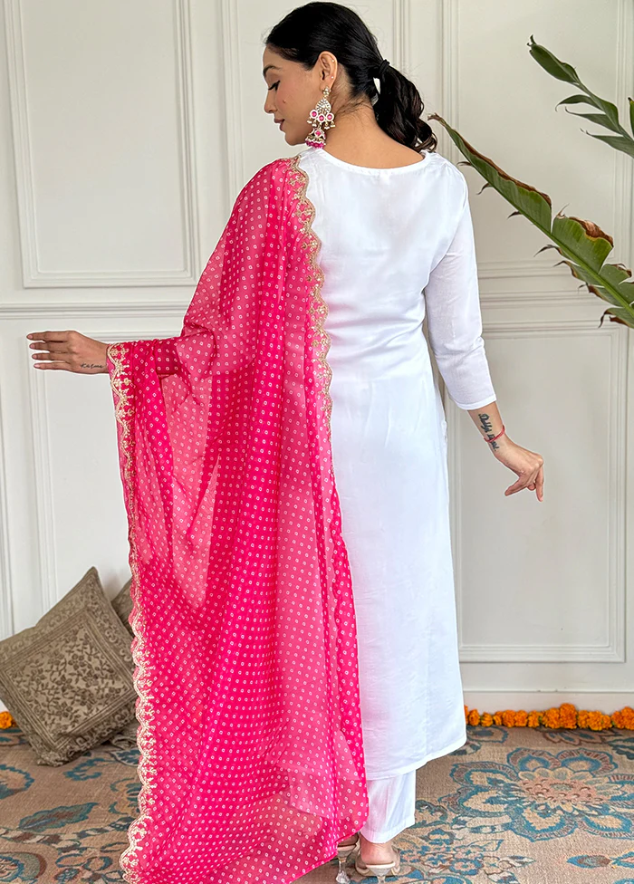 3 Pc White Readymade Viscose Dupatta Suit Set - Image 3