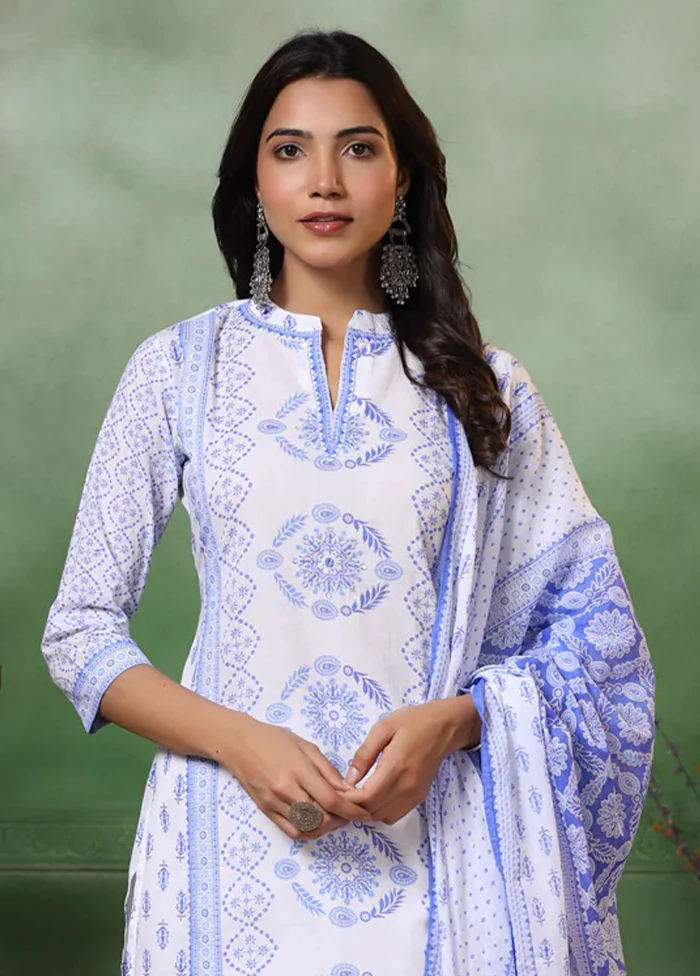 3 Pc White Readymade Viscose Dupatta Suit Set - Image 2