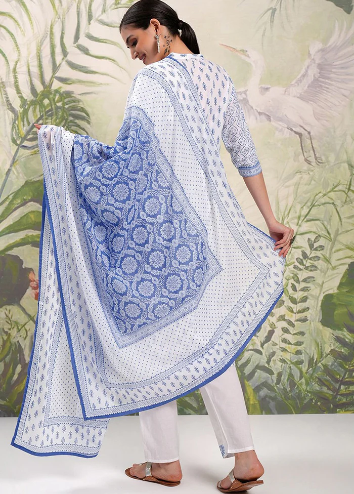 3 Pc White Readymade Viscose Dupatta Suit Set - Image 3