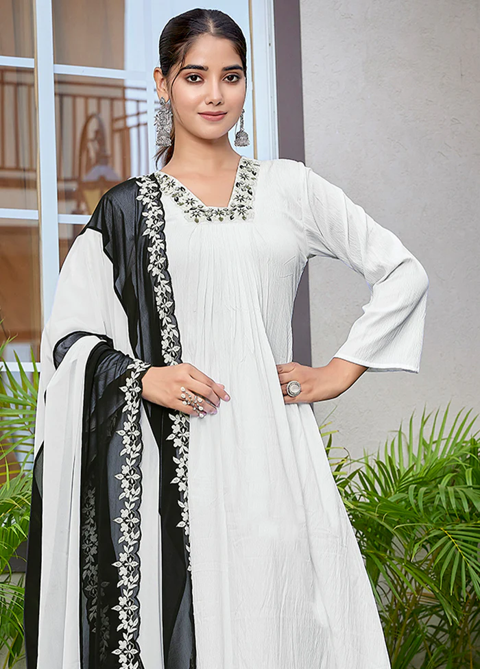 3 Pc White Readymade Viscose Dupatta Suit Set - Image 2
