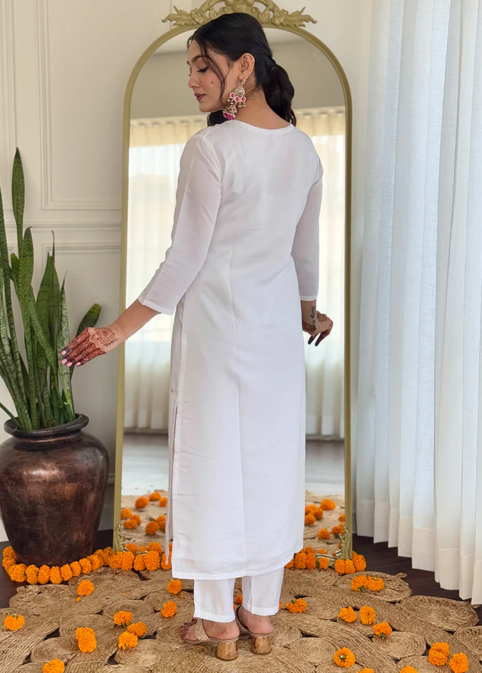 3 Pc White Readymade Viscose Suit Set - Image 2
