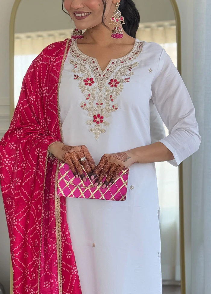 3 Pc White Readymade Viscose Suit Set - Image 3