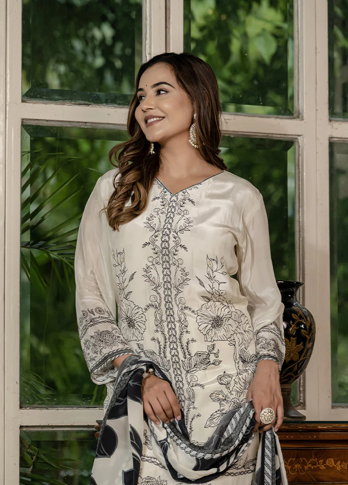 3 Pc White Silk Suit Set - Image 2