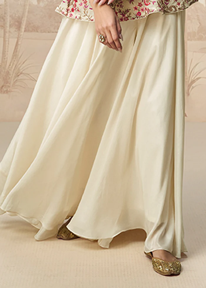 3 Pc White Silk Palazzo Suit Set - Image 3