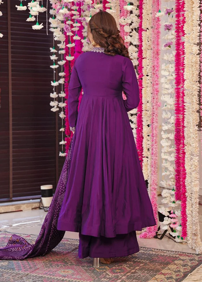 3 Pc Wine Readymade Chanderi Dupatta Suit Set - Image 2