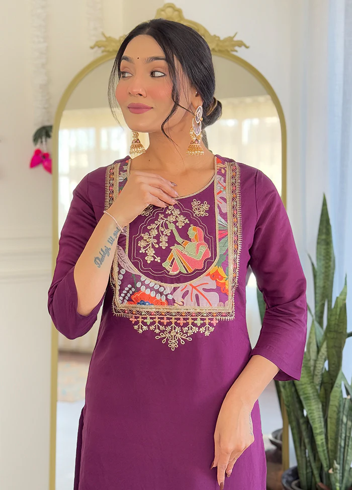3 Pc Wine Readymade Viscose Dupatta Suit Set - Image 2