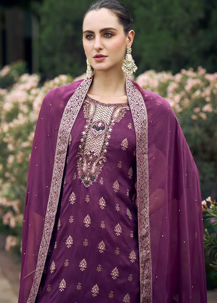 3 Pc Wine Readymade Viscose Dupatta Suit Set - Image 2