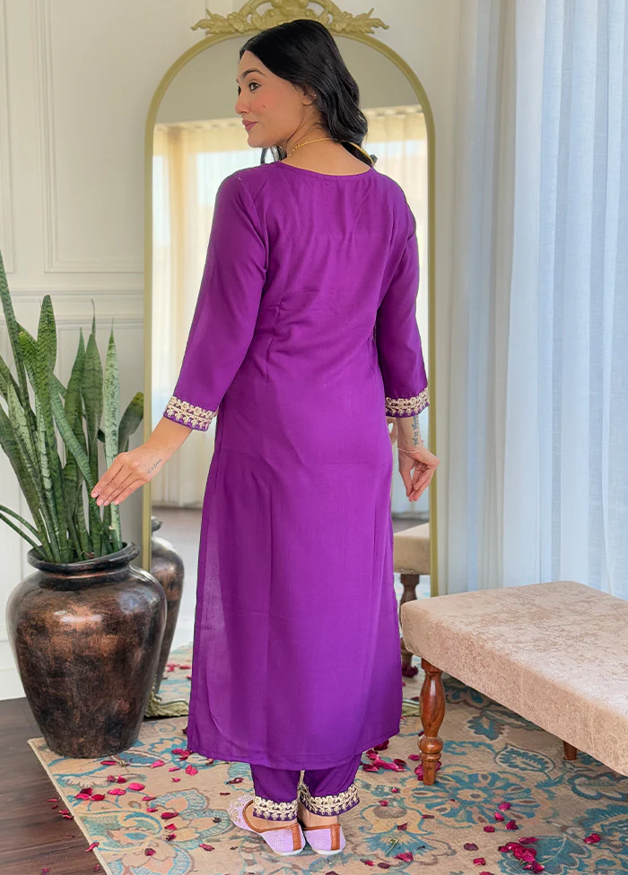 3 Pc Wine Readymade Viscose Suit Set - Image 2