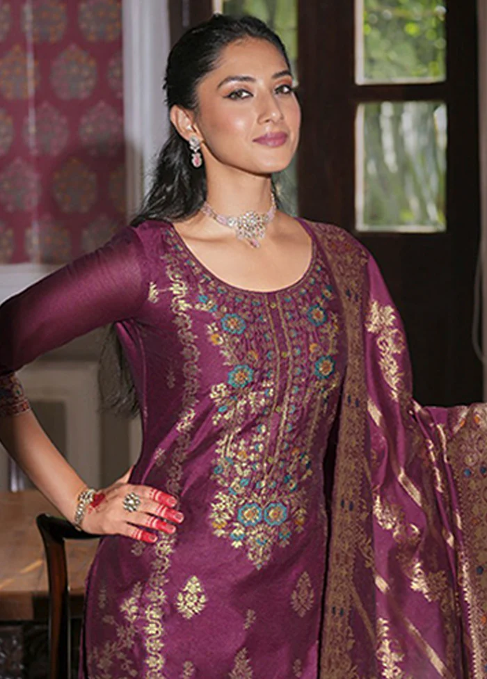 3 Pc Wine Silk Suit Set - Image 2