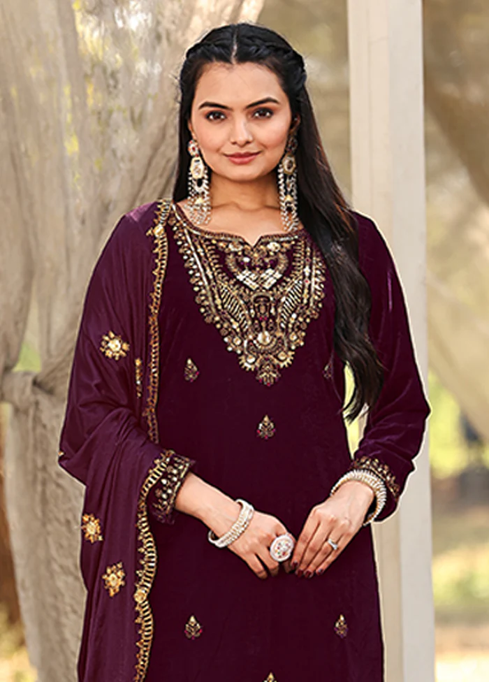 3 Pc Wine Silk Suit Set - Image 2